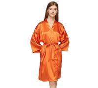 WEOKDFHA Satin Bathrobe Bridesmaid Robes Silk Bride Short Satin Women Wedding Bathrobe Sleepwear(Orange,S/M)