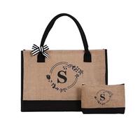 WEOKDFHA Tote Linen Bags Letter Garland Linen Large Capacity Canvas Tote Bag Shopping Duffle For Wedding, Birthday Beach Vacation(Brown-S)