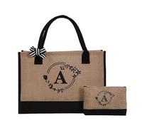 WEOKDFHA Tote Linen Bags Letter Garland Linen Large Capacity Canvas Tote Bag Shopping Duffle For Wedding, Birthday Beach Vacation(Brown-A)