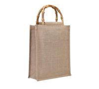 WEOKDFHA Tote Linen Bags Women Burlap Jute Tote Bag Retro Beach Handbag Bamboo Handle Linen Shoulder Top Fashion Reusable Shopping Bags(31x25x10cm)