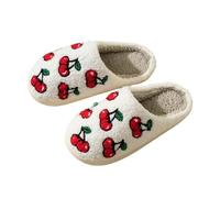 WEOKDFHA Womens Fluffy Slippers Cute Little Cherry Slippers Women Fluffy Cherries Fur Plush House Shoes Female Bedroom Comfy Home Flat Slip-on Slides(43-44)