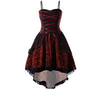 WEOPLKIN Halloween Dress Sexy Black Gothic Dress Skull Graphic Spaghetti Strap Lace Dresses Vampire Ruffle Hem A Line Dresses Gown Cocktail Steampunk Dresses Gothic Dresses for Women red 4XL