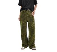 WEOPLKIN Leopard Jeans Unisex Casual Pants Jeans Leopard Print Hip Hop Wide Leg Straight High Waisted with Pockets Button-Zipper Closure Soft Streetwear for Young Flared Jeans