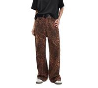 WEOPLKIN Leopard Print Jeans Women Jeans Elastic Waist Jeans for Women Jeans for Women UK Wide Leg Trousers Jeans Denim Jeans Trousers for Women UK Cargos Women Womens Baggy Jeans Brown L
