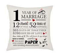 Weosan 1st Anniversary Cushion Cover Gift for Wife Husband Pillow Case 1st Weddding Anniversary Keepsake Present 1 Year of Marriage Gift Papper anniversary Cushion Cover 45x45cm (1 Year of Marriage)