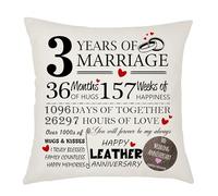 Weosan 3rd Wedding Anniversary Leather Anniversary Cushion Cover - Gift for Wife or Husband - 3 Years of Marriage Keepsake Present - Elegant 45x45cm Pillow Case (3 Years of Marriage)