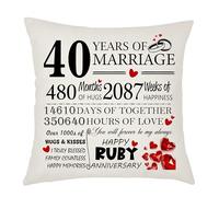 Weosan 40th Wedding Anniversary Ruby Anniversary Cushion Cover - Gift for Wife or Husband - 40 Years of Marriage Keepsake Present - Elegant 45x45cm Pillow Case (40 Years of Marriage)