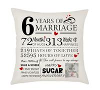 Weosan 6th Wedding Anniversary Pillow Covers 45x45cm - 6 Years Marriage Sugar Anniversary Throw Pillow Case, Romantic Anniversary Cushion Cover Gift for Couple Wife Husband Home Sofa Bed Decor