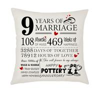 Weosan 9th Wedding Anniversary Pottery Anniversary Cushion Cover - Gift for Wife or Husband - 9 Years of Marriage Keepsake Present - Elegant 45x45cm Pillow Case (9 Years of Marriage)