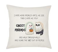 Weosan Funny Ghost Friends 45x45cm Linen Cushion Cover Home Decor Pillow Cover, Long Distance Friendship Gifts for Friend Bestie BFF, We-003