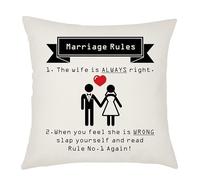 Weosan Marriage Rules Cushion Cover Funny for Couple Wife Husband Birthday Valentines Day Christmas for Her/Him 45x45 cm Pillow Cover Home Decor Marriage Humour (Marriage Rules)