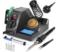 WEP 926LED V3 Black Soldering Station 130W MAX Soldering Iron Kit with Solder Wire, 5 Soldering Tips, Tweezers, Solder Sucker, Tip Cleaner, Temperature Control, Sleep Mode(UK)