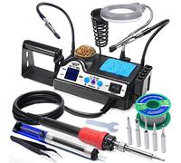 WEP 927-IV 110W Soldering Iron Station Kit with LED Magnifier, 2 Helping Hands, 30g Lead-Free Solder Wire, 3 Soldering Tips, Desoldering Pump, ESD-Safe Tweezers