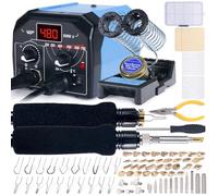 WEP 939D-II 2-in-1 Wood Burning Kit 86-in-1 with 51 Solid Points and 20 Wire Nibs Wood Burner with 2 Letter Number Stencils, 2 Unfinished Wood, 1 Pen Holder, Burning Tool