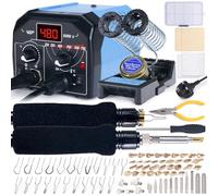 WEP 939D-II 2-in-1 Wood Burning Kit 86-in-1 with 51 Solid Points and 23 Wire Nibs Wood Burner with 2 Letter Number Stencils, 2 Unfinished Wood, 1 Pen Holder, Pyrography kit (UK Plug)