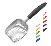 WePet Cat Litter Scoop, Aluminum Alloy Sifter, Kitty Metal Scooper, Deep Shovel with Diagonal Sifting Hole, Long Handle, Kitten Poop Lifter for Litter Box, Large Size, Black Handle