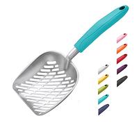 WePet Cat Litter Scoop, Aluminum Alloy Sifter, Kitty Metal Scooper, Deep Shovel with Diagonal Sifting Hole, Long Handle, Kitten Poop Lifter for Litter Box, Large Size, Turkish Blue Handle
