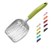 WePet Cat Litter Scoop, Aluminum Alloy Sifter, Kitty Metal Scooper, Deep Shovel with Diagonal Sifting Hole, Long Handle, Kitten Poop Lifter for Litter Box, Medium Size, Green Handle