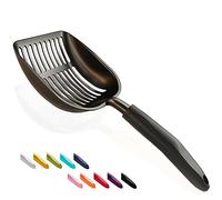 WePet Cat Litter Scoop, Non-Stick Plated Aluminum Alloy Sifter, Kitty Durable Metal Scooper, Deep Shovel, Long Handle, Kitten Pooper Lifter, Size Large, Coated Black Body with Black Handle