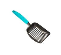 WePet Cat Litter Scoop, Non-Stick Plated Aluminum Alloy Sifter, Kitty Durable Metal Scooper, Deep Shovel, Long Handle, Kitten Pooper Lifter, Size Medium, Coated Black Body with Turkish Blue Handle