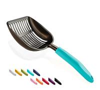 WePet Cat Litter Scoop, Non-Stick Plated Aluminum Alloy Sifter, Kitty Durable Metal Scooper, Deep Shovel, Long Handle, Kitten Pooper Lifter, Size Large, Coated Black Body with Turkish Blue Handle
