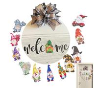 Weppduk Gnome Welcome Sign, Interchangeable Gnome Sign, 13 x Porch Signs with Bow, Seasonal Gnome Ornaments, Front Door Pendants, Party Gift for Dining Room,