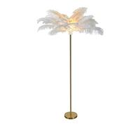 Wepread Feather Led Floor Lamp, Ostrich Feather Stand Lamp, Luxurious Simple Creative Wrought Iron Villa/Office/Hotel Decor Lighting Romantic Living Room Study Bedroom (Color : White)