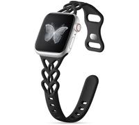 Wepro Slim Braided Black Band: for Apple Watch Bands Women 40mm 41mm 38mm 42mm 44mm 45mm 46mm 49mm - Heart Cute Breathable Silicone Lace Thin Sport Strap for iWatch SE Series 10 9 8 7 6 5 4 3 Ultra 2