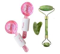 WEPTIX (Pink With Stone Roller) Facial Ice Globe, Smart Cool Face Roller Ball, Facial Massage Tools 100% Natural Jade Stone Roller Msagger for Neck Eye Circle Reduce for Face and Body