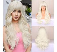 Wepwcod Long Wave Platinum Blonde Wig Fancy Dress Synthetic Wig for Women Perfect for Daily and Special Occasion Use Elegant Realistic Wig Suitable for Party