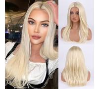 Wepwcod Platinum Blonde Wigs for Women Long Straight Wigs with Lace Middle Parting for Women Natural Synthetic Hair Blonde Wig for Daily Use & Party