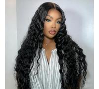Wepwcod Real Hair Wig 13 x 4 HD Lace Front Wig Human Hair Deep Wave 180% Density Brazilian Wigs with Baby Hair Black Wig Women's Glueless Deep Wave Wig Human Hair Pre Plucked Wig Women