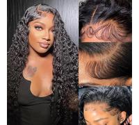 Wepwcod Real Hair Wig 13 x 4 HD Lace Front Wig Human Hair Deep Wave 180% Density Brazilian Wigs with Baby Hair Black Wig Women's Glueless Deep Wave Wig Human Hair Pre Plucked Wig Women