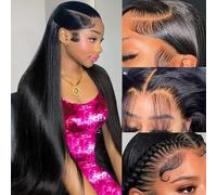 Wepwcod Real Hair Wig 13 x 4 HD Straight Lace Front Wig Human Hair 180% Density Brazilian Wigs with Baby Hair Black Wig Women's Glueless Wig Human Hair Pre Plucked Wig Women