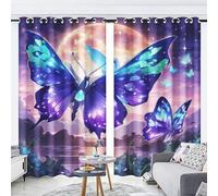 WEQEER 3D Butterfly Blackout Curtains, Anime Butterfly Girls Curtains with Eyelets, Colourful Butterfly Curtains for Children's Room, 2 Panels (8.150 x 166 cm (2 x 75 x 166 cm)