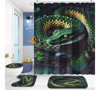 WEQEER 3D Snake Shower Curtains, 180 x 200 cm, Snake Shower Curtains, 4-Piece Set, Python Royal Snake, Waterproof Bath Curtain with 12 Hooks (7,200 x 200 cm)
