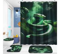 WEQEER 3D Snake Shower Curtains, 180 x 200 cm, Snake Shower Curtains, 4-Piece Set, Python Royal Snake, Waterproof Bath Curtain with 12 Hooks (8.180 x 180 cm)