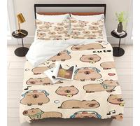 WEQEER Capybara Bed Linen 135 x 200 cm, Funny Capybara Duvet Cover, Cute Animals Bedding Set, Soft Cosy Duvet Cover for Children, Adults (1, Super King 220 x 260 cm)