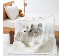 WEQEER Cuddly Blanket with Rabbit, Cute Rabbit Print Fluffy Fleece Blanket for Children, Fairytale Animal Sofa Blanket for Boys and Girls Children (3.75 x 100 cm)