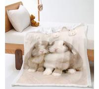 WEQEER Cuddly Blanket with Rabbit, Cute Rabbit Print Fluffy Fleece Blanket for Children, Fairytale Animal Sofa Blanket for Boys and Girls Children (8.130 x 150 cm)