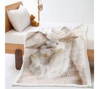 WEQEER Cuddly Blanket with Rabbit, Cute Rabbit Print Fluffy Fleece Blanket for Children, Fairytale Animal Sofa Blanket for Boys and Girls Children (7.130 x 150 cm)