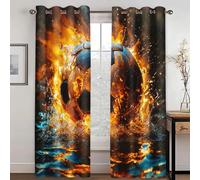 WEQEER Football Sports Field Curtains, Blue 3D Football Pattern Eyelets Curtains, Colourful Football Children's Blackout Curtain, Boys Curtains for Bedroom (4.280 x 180 cm (2 x 140 x 180 cm))
