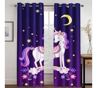 WEQEER Opaque Unicorn Blackout Curtain Cartoon Pink Horse Children's Window Curtain Rainbow Clouds Print Curtain for Children's Room (7,280x180cm(2x140x180cm))