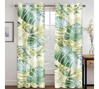 WEQEER Palm Leaf Curtains, Opaque Green Plants Blackout Curtain, Tropical Plants Window Curtain for Bedroom, Children's Room, 2 Panels (5.100 x 140 cm (2 x 50 x 140 cm)