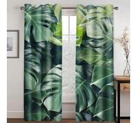 WEQEER Palm Leaf Curtains, Opaque Green Plants Blackout Curtain, Tropical Plants Window Curtain for Bedroom, Children's Room, 2 Panels (1.280 x 180 cm (2 x 140 x 180 cm))