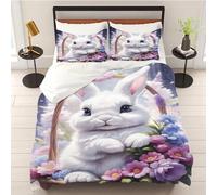 WEQEER Rabbit Flowers Bed Linen 135 x 200 cm 3D Easter Eggs Easter Microfibre Duvet Cover Spring Seasonal Children's Bedding for Girls and Boys (6, Single 135 x 200 cm)