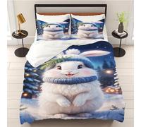 WEQEER Rabbit Flowers Bed Linen 135 x 200 cm 3D Easter Eggs Easter Microfibre Duvet Cover Spring Seasonal Children's Bedding for Girls and Boys (3, Single 135 x 200 cm)