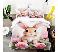 WEQEER Rabbit Flowers Bed Linen 135 x 200 cm 3D Easter Eggs Easter Microfibre Duvet Cover Spring Seasonal Children's Bedding for Girls and Boys (9, Single 135 x 200 cm)