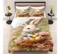 WEQEER Rabbit Flowers Bed Linen 135 x 200 cm 3D Easter Eggs Easter Microfibre Duvet Cover Spring Seasonal Children's Bedding for Girls and Boys (10, King 220 x 240 cm)