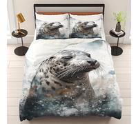 WEQEER Seal Bed Linen 135 x 200 cm Cute Seal Animals 3D Printed Duvet Cover Set Microfibre Bed Linen + 2 Pillowcases for Children Boys Girls (10, Single 135 x 200 cm)